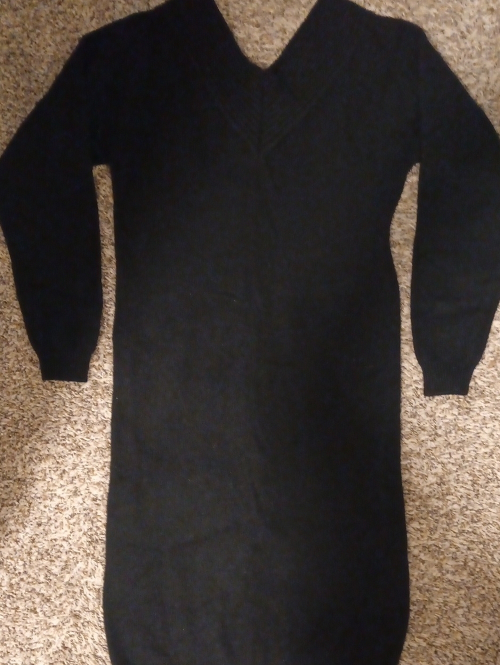 Vintage Haberdasher Black Dress V Neck Solid Black Lambswool & Angora Dress Sz M